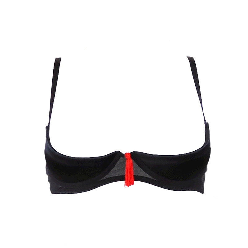 Women Erotic Bodysuit Lingerie Open Bust Bra 1/4 Cupless Garter